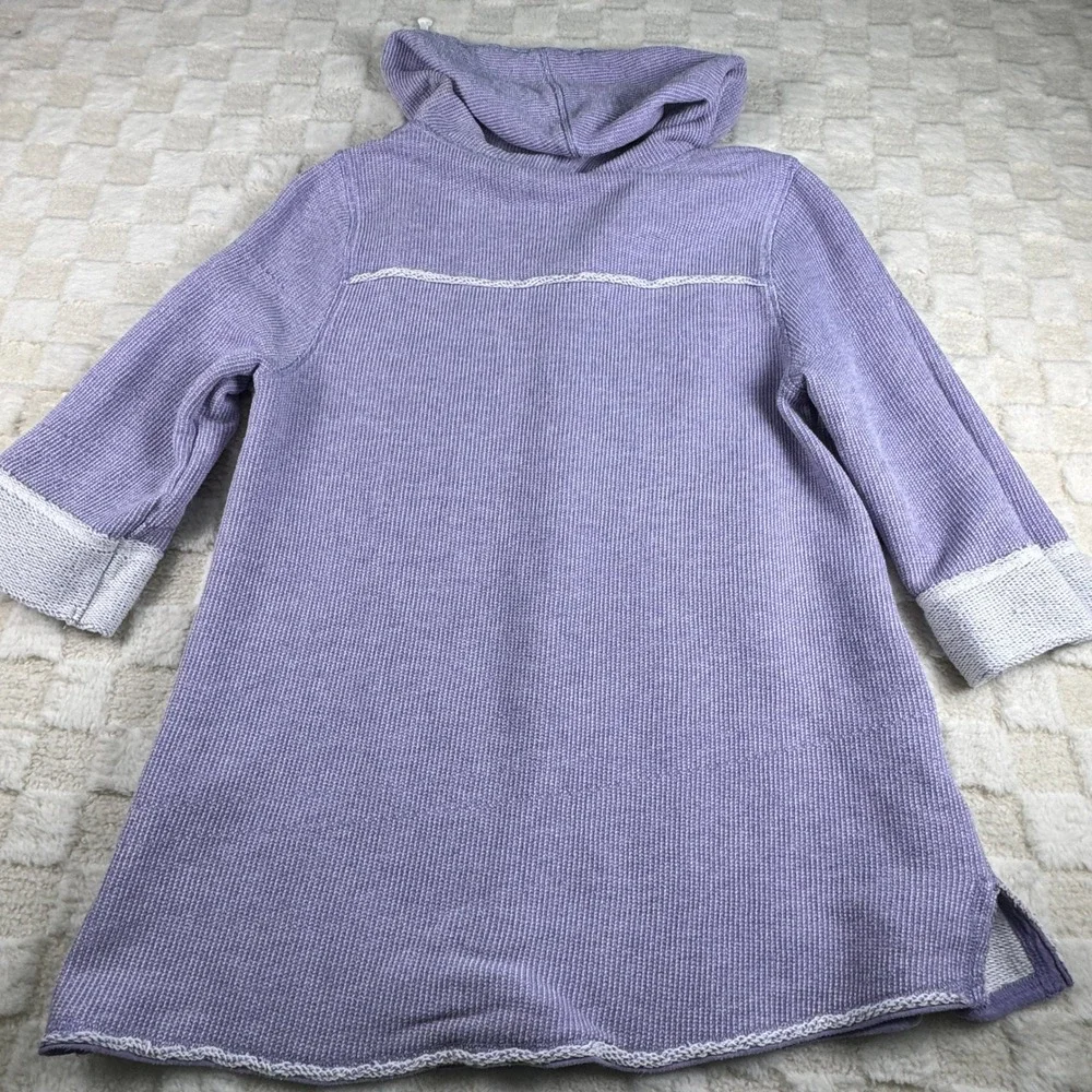 Soft Surroundings Lavender Waffle Knit Henley Hoodie Tunic Purple 3/4 Sleeve Top